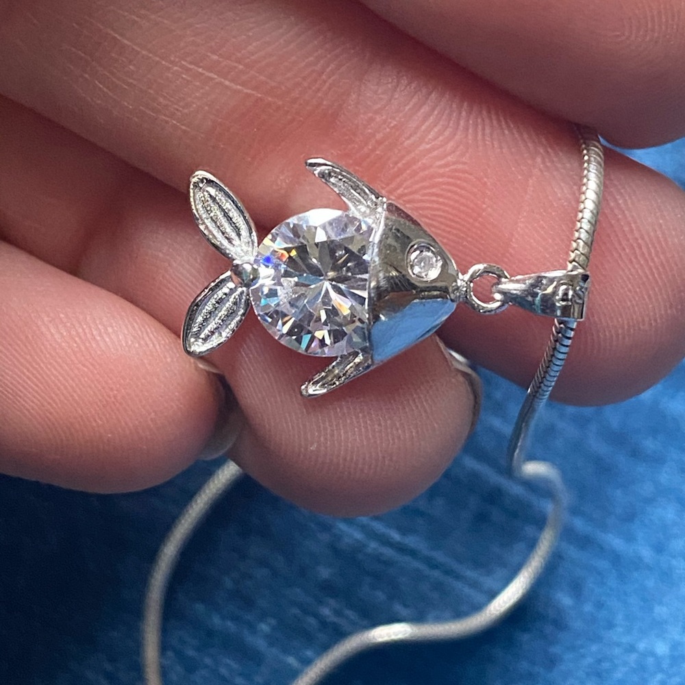 ✨🐠Whimsical Sterling Silver .925 fun Fish and Australian crystal pendant